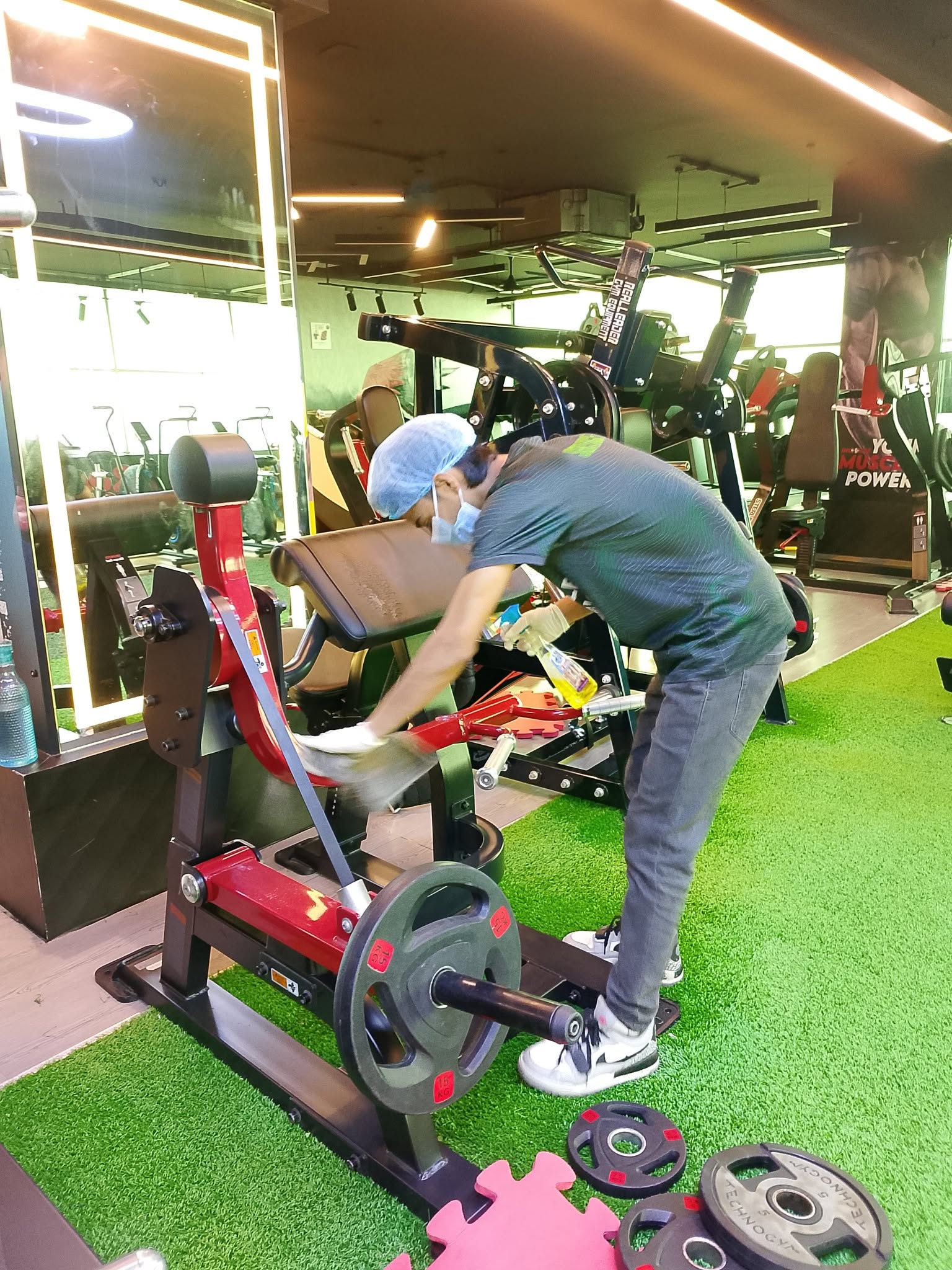 Detailed wipe-down of training equipment